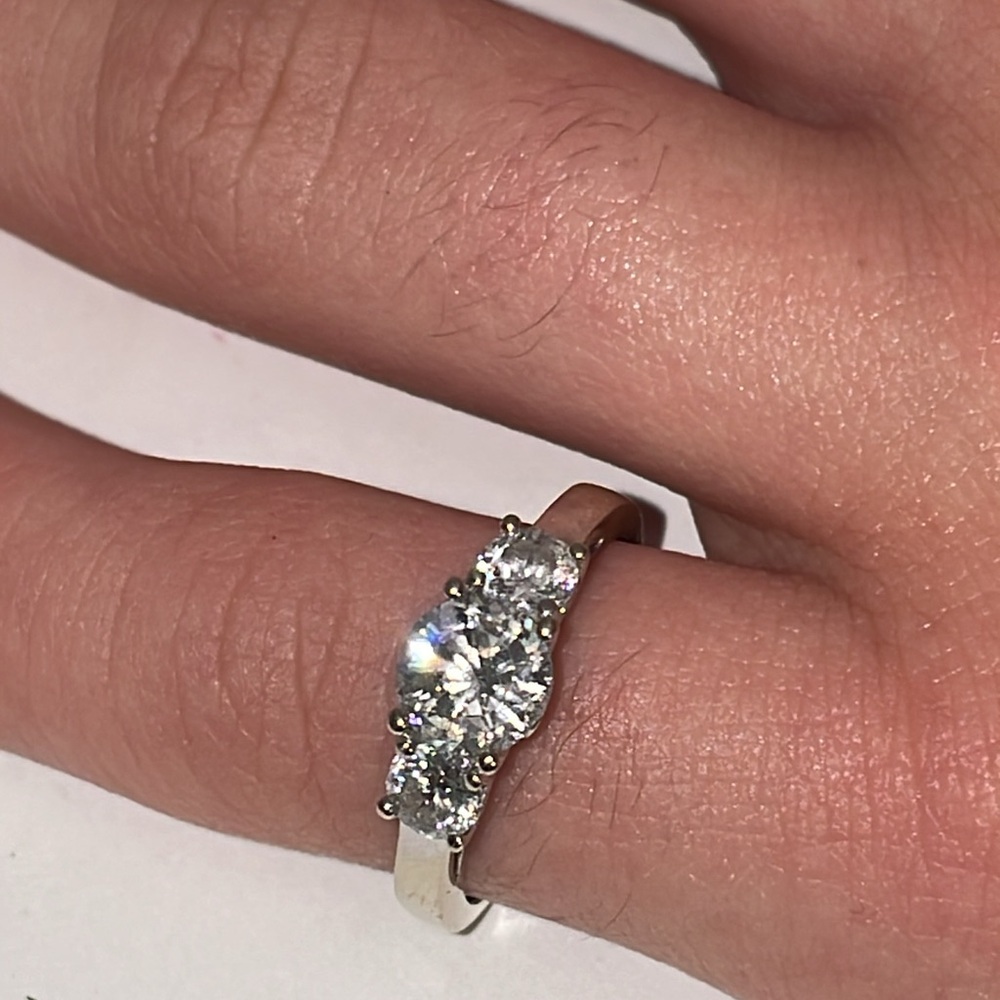 Solid Stamped 14K White Gold three CZ Diamond Trinity Past Present Future Ring